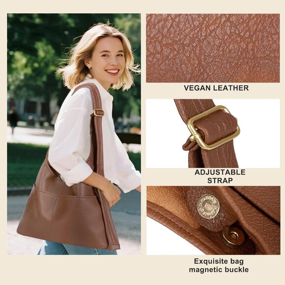Soft Slouchy Hobo Handbag – Vegan Leather Tote with Detachable Pouch, Fall Style - Picture 6 of 7